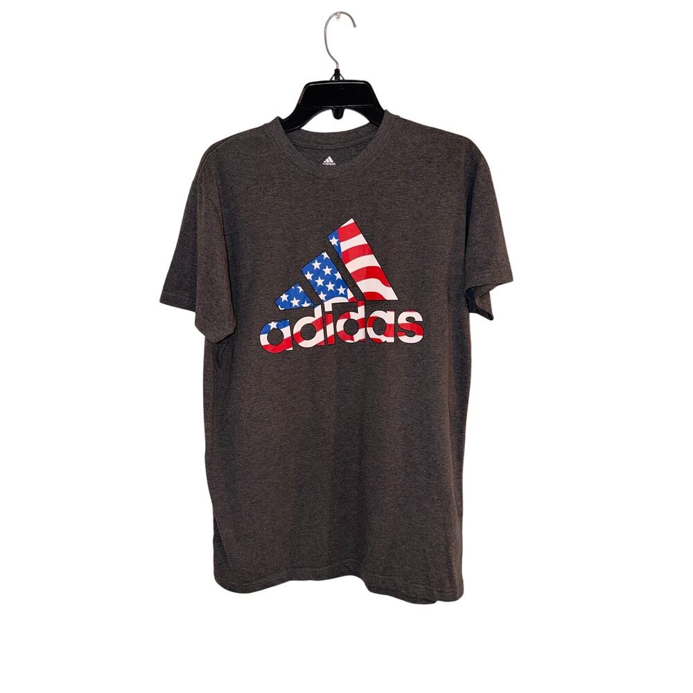 adidas Golf Men L Gray USA American Flag Logo Graphic T Shirt Patriotic